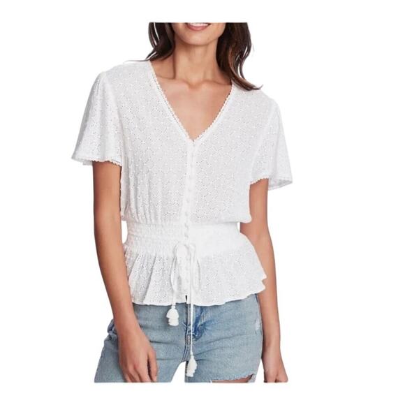 1. State Women's White Pleated Peplum Top Size L - Picture 1 of 9